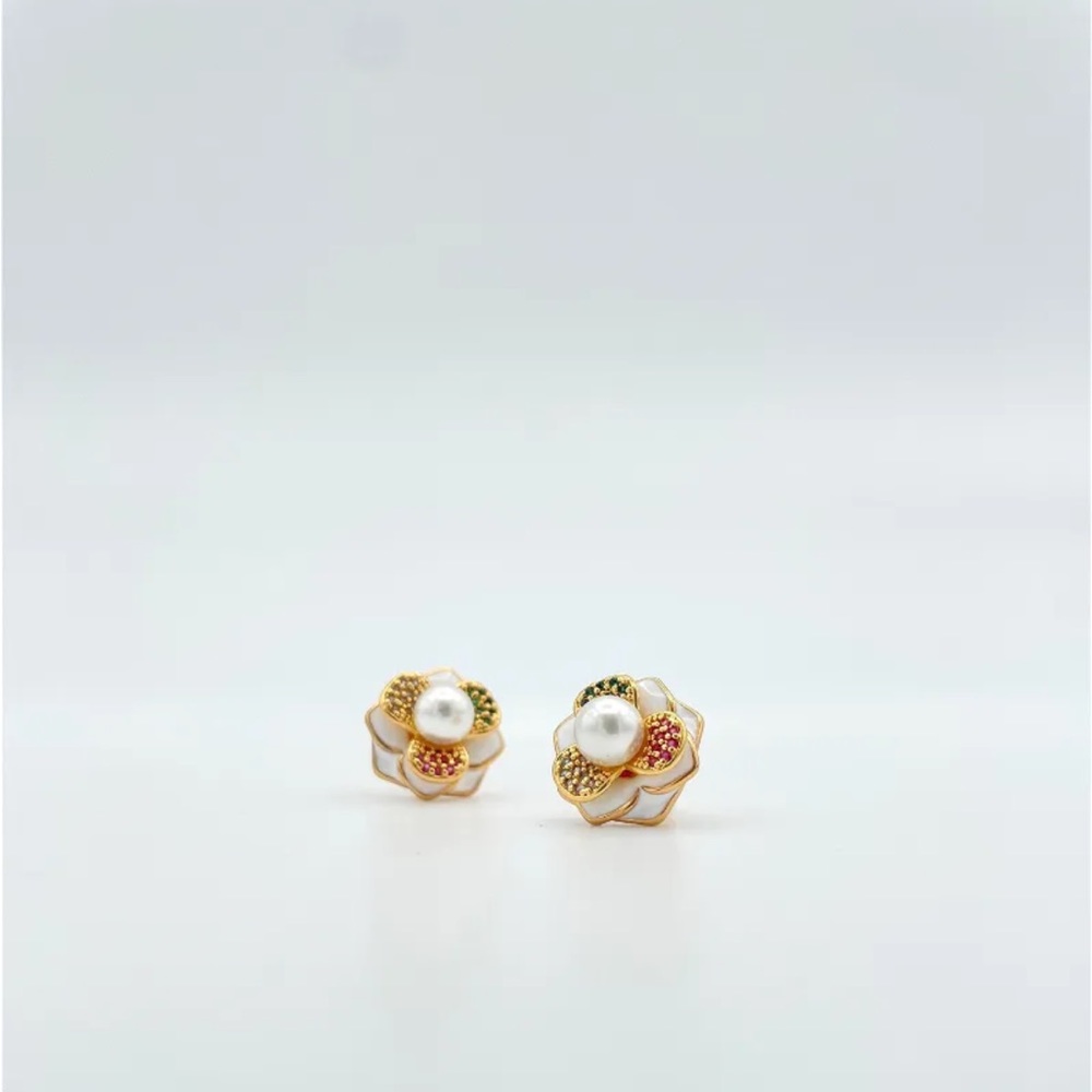 3D Camellia Pearl Stud Earrings